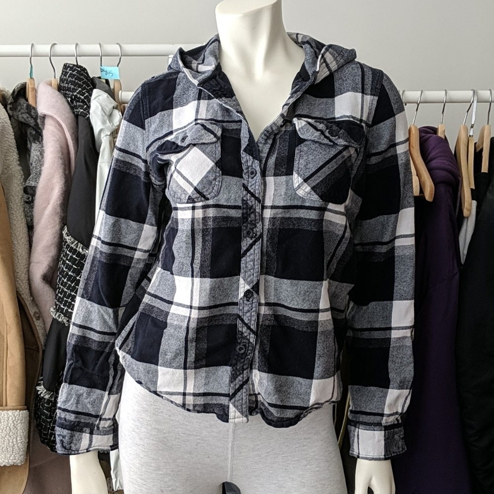 5/$45 Grey Hooded Button Down Flannel